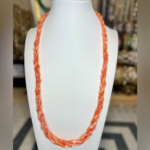 GORGEOUS TRIPLE STRAND ANGEL SKIN CORAL NECKLACE 23”